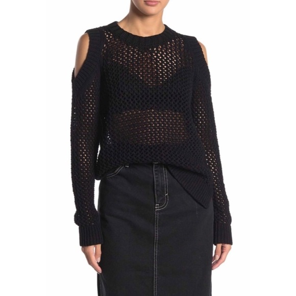 NWT ALLSAINTS Black Cold Shoulder Knit Sweater - Picture 1 of 1